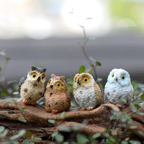Purple Star Mini Owls 4 Pack Tiny Owls Little Owl Figurines Mini Resin Animals Figures Miniature Owl Fairy Garden Micro Landscape Cake Topper Decorations Gifts White in Kuwait