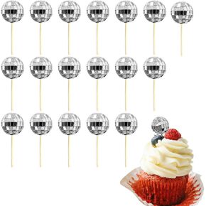 18pcs disco ball cupcake toppers ، disco موضوع الديسكو ، إكسسوارات تتولى الكعكة لزخارف حفلة عيد ميلاد 70s ديسكو لوازم حفلة الرقص