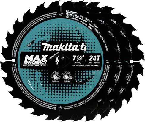 Makita B-61656-3 7-1/4" 24T Carbide-Tipped Max Efficiency Circular Saw Blade, Framing, 3/pk in Saudi Arabia