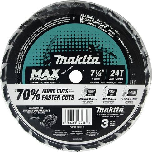 Makita B-61656-3 7-1/4" 24T Carbide-Tipped Max Efficiency Circular Saw Blade, Framing, 3/pk in Saudi Arabia