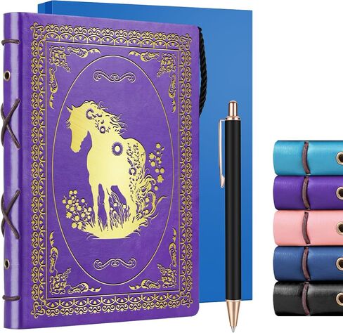 الهدايا الوردية A5 Horse For Women Girls Faux Leather Vintage Notebook Inspirational Horse Trainer Gift Hardcover Notebook ، 200 صفحة 120 GSM ورقة سميكة مع القلم ، هدايا عاشق هدايا الفروسية (Horse Pink) in Kuwait