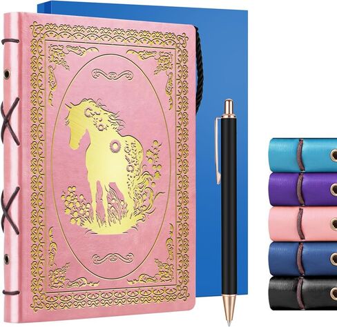 الهدايا الوردية A5 Horse For Women Girls Faux Leather Vintage Notebook Inspirational Horse Trainer Gift Hardcover Notebook ، 200 صفحة 120 GSM ورقة سميكة مع القلم ، هدايا عاشق هدايا الفروسية (Horse Pink) in Kuwait