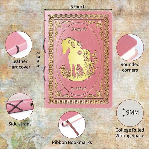الهدايا الوردية A5 Horse For Women Girls Faux Leather Vintage Notebook Inspirational Horse Trainer Gift Hardcover Notebook ، 200 صفحة 120 GSM ورقة سميكة مع القلم ، هدايا عاشق هدايا الفروسية (Horse Pink) in Kuwait