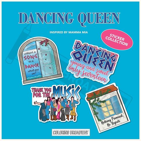 Coloring Broadway - Dancing Queen Musical Inspired by Mamma Mia Broadway Theater Stickers, Musical Merchandise, Die-Cut & Bubble Free Vinyl Stickers (3" x 3" - Set of 4) in Kuwait