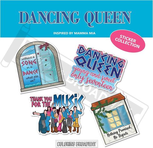 Coloring Broadway - Dancing Queen Musical Inspired by Mamma Mia Broadway Theater Stickers, Musical Merchandise, Die-Cut & Bubble Free Vinyl Stickers (3" x 3" - Set of 4) in Kuwait