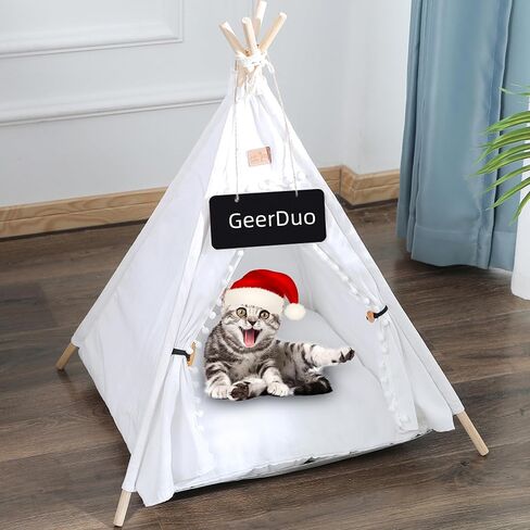 Pet Teepee, Portable Pet Tents for Small Dogs or Cats, Puppy Sweet Bed Washable Dog or Cat Houses with Cushion(Grey2,24) in Kuwait