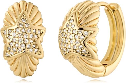 MYEARS Women Starburst Earrings Gold Huggie Hoop Triple Stars Diamond Cubic Zirconia 14K Gold Filled Small Simple Handmade Hypoallergenic Everyday Jewelry in Saudi Arabia