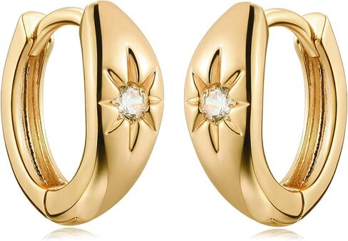 MYEARS Women Starburst Earrings Gold Huggie Hoop Triple Stars Diamond Cubic Zirconia 14K Gold Filled Small Simple Handmade Hypoallergenic Everyday Jewelry in Saudi Arabia