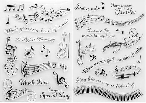 Tikkii 2-Pack Music Note Clear Stamps Musical Instruments Violin Piano Keys Rubber Template for Card Making and Scrapbooking (A347) in Saudi Arabia