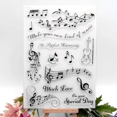 Tikkii 2-Pack Music Note Clear Stamps Musical Instruments Violin Piano Keys Rubber Template for Card Making and Scrapbooking (A347) in Saudi Arabia