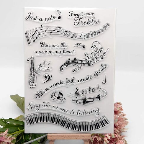 Tikkii 2-Pack Music Note Clear Stamps Musical Instruments Violin Piano Keys Rubber Template for Card Making and Scrapbooking (A347) in Saudi Arabia