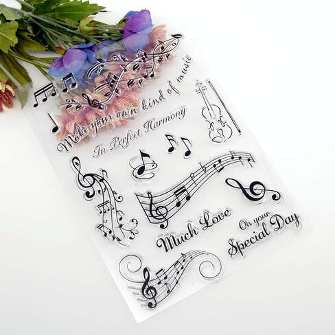 Tikkii 2-Pack Music Note Clear Stamps Musical Instruments Violin Piano Keys Rubber Template for Card Making and Scrapbooking (A347) in Saudi Arabia