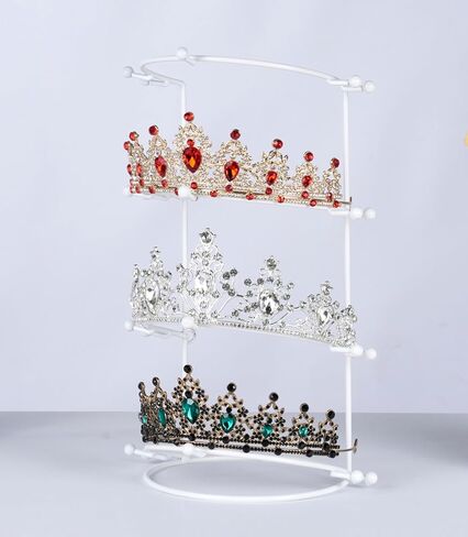 Crown Display 4-Tier Crown Holder Tiara Display White Crown Storage Organizer Jewelry Holder for Women Girls Wedding Home Shop Store in Saudi Arabia