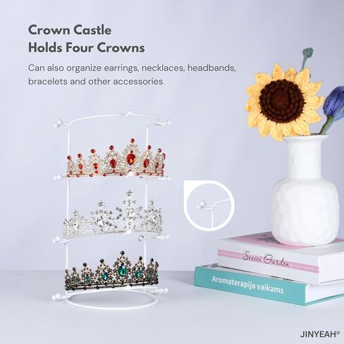 Crown Display 4-Tier Crown Holder Tiara Display White Crown Storage Organizer Jewelry Holder for Women Girls Wedding Home Shop Store in Saudi Arabia
