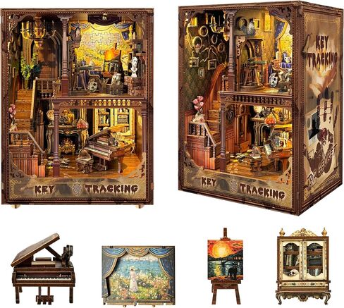 Book Nook Kit-DIY Dollhouse Kit 1:24 Scale Wooden Miniature Studio with Dust Cover Bookshelf Decor 3D Puzzle Book Nooks for Adults to Build Gift-Key Tracking (SQ-31) in Kuwait
