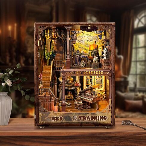 Book Nook Kit-DIY Dollhouse Kit 1:24 Scale Wooden Miniature Studio with Dust Cover Bookshelf Decor 3D Puzzle Book Nooks for Adults to Build Gift-Key Tracking (SQ-31) in Kuwait