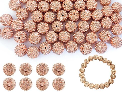 12mm Peach Clay Rhinestone Beads - 58pcs Sparkly Pave Disco Ball Round Diamond Bling Loose Spacer Beads for Jewelry Making, Bracelets, Necklaces, DIY Design and Craft Projects in Kuwait