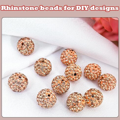 12mm Peach Clay Rhinestone Beads - 58pcs Sparkly Pave Disco Ball Round Diamond Bling Loose Spacer Beads for Jewelry Making, Bracelets, Necklaces, DIY Design and Craft Projects in Kuwait