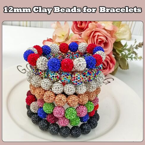 12mm Peach Clay Rhinestone Beads - 58pcs Sparkly Pave Disco Ball Round Diamond Bling Loose Spacer Beads for Jewelry Making, Bracelets, Necklaces, DIY Design and Craft Projects in Kuwait