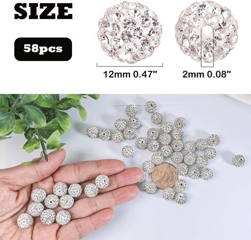 12mm Peach Clay Rhinestone Beads - 58pcs Sparkly Pave Disco Ball Round Diamond Bling Loose Spacer Beads for Jewelry Making, Bracelets, Necklaces, DIY Design and Craft Projects in Kuwait