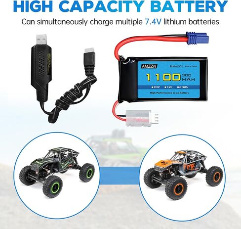 7.4V 1100mAh 2S Lipo Battery with EC2 Plug and USB for UTB18 RC Car, 4WD Unlimited Off-Road High-Performance Climbing Vehicle Battery Accessories (1PCS Battery+1USB) in Saudi Arabia