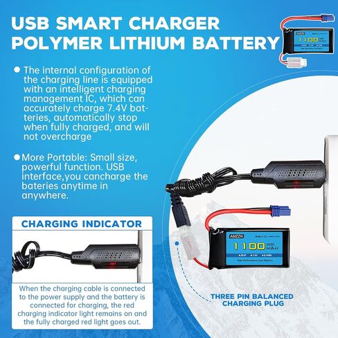 7.4V 1100mAh 2S Lipo Battery with EC2 Plug and USB for UTB18 RC Car, 4WD Unlimited Off-Road High-Performance Climbing Vehicle Battery Accessories (1PCS Battery+1USB) in Saudi Arabia