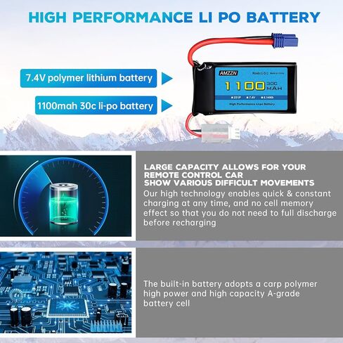 7.4V 1100mAh 2S Lipo Battery with EC2 Plug and USB for UTB18 RC Car, 4WD Unlimited Off-Road High-Performance Climbing Vehicle Battery Accessories (1PCS Battery+1USB) in Saudi Arabia