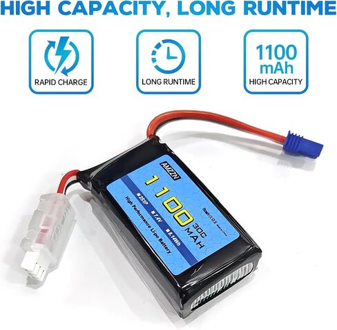 7.4V 1100mAh 2S Lipo Battery with EC2 Plug and USB for UTB18 RC Car, 4WD Unlimited Off-Road High-Performance Climbing Vehicle Battery Accessories (1PCS Battery+1USB) in Saudi Arabia
