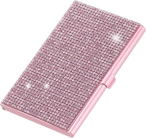 PATIKIL Small Business Card Holder, Alloy Name Card Holder Bling Pocket Card Holders Organizer Cards Display for Women Office Exhibition, Pink in Saudi Arabia