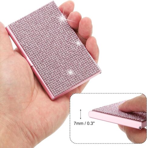 PATIKIL Small Business Card Holder, Alloy Name Card Holder Bling Pocket Card Holders Organizer Cards Display for Women Office Exhibition, Pink in Saudi Arabia