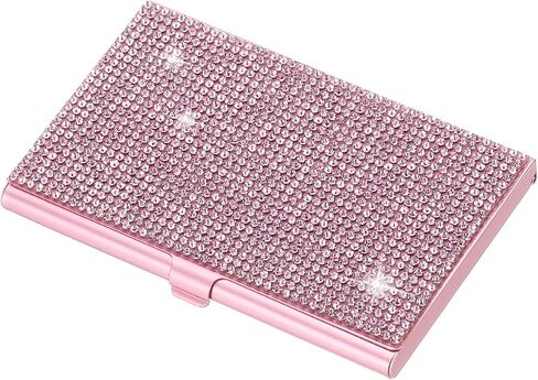 PATIKIL Small Business Card Holder, Alloy Name Card Holder Bling Pocket Card Holders Organizer Cards Display for Women Office Exhibition, Pink in Saudi Arabia