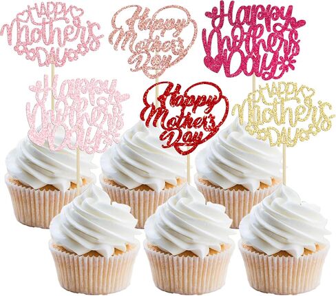 Gyufise 24pcs عيد أم سعيد Cupcake Cupcake Topcake Glitter Heart Love Mother Birthday Cupcake تختار الزخارف لأفضل أمي عشية عيد ميلاد عيد ميلاد سعيد اللوازم Multi in Kuwait