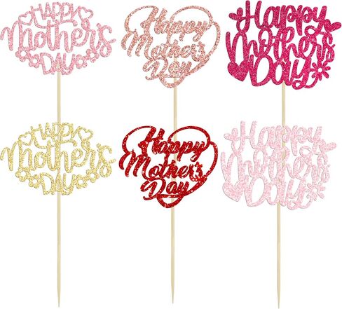 Gyufise 24pcs عيد أم سعيد Cupcake Cupcake Topcake Glitter Heart Love Mother Birthday Cupcake تختار الزخارف لأفضل أمي عشية عيد ميلاد عيد ميلاد سعيد اللوازم Multi in Kuwait