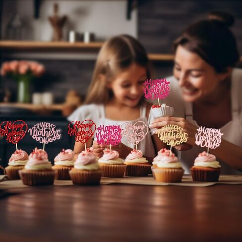 Gyufise 24pcs عيد أم سعيد Cupcake Cupcake Topcake Glitter Heart Love Mother Birthday Cupcake تختار الزخارف لأفضل أمي عشية عيد ميلاد عيد ميلاد سعيد اللوازم Multi in Kuwait