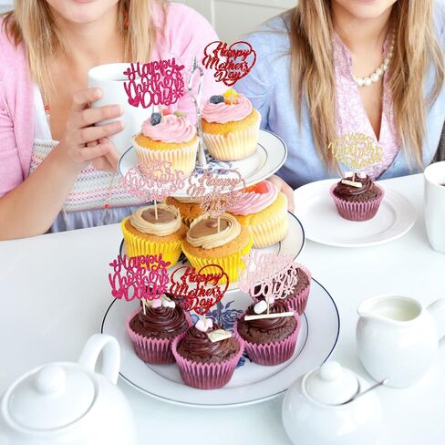 Gyufise 24pcs عيد أم سعيد Cupcake Cupcake Topcake Glitter Heart Love Mother Birthday Cupcake تختار الزخارف لأفضل أمي عشية عيد ميلاد عيد ميلاد سعيد اللوازم Multi in Kuwait