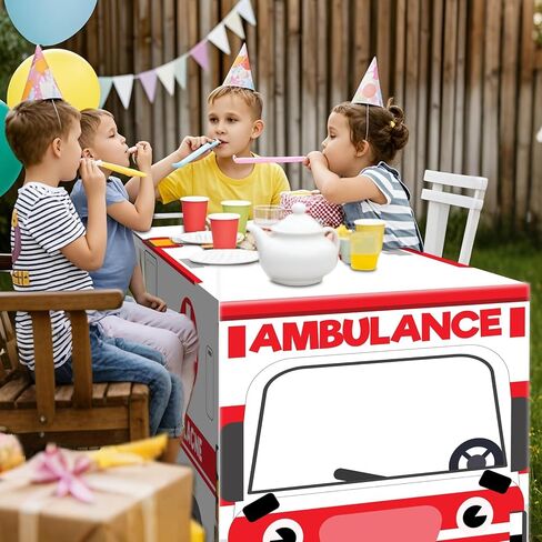 Cumule 6 Ft Ambulance Tablecloths Ambulance Theme Table Cover Birthday Party Decorations Washable Polyester Rectangle Table Cover Decor for Dinner Picnic Table Cloth School Home Decoration in Saudi Arabia