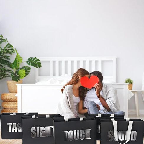 Xloey Five Senses Gift Bags for Her,12.6" Mother's Day Gift Bag with Ribbon Handles,5 Senses White Paper Bags with Word,for Valentine's Day, Birthday,Wedding,Party in Saudi Arabia