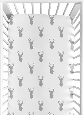 Sweet Jojo Designs Navy Blue White Woodland Deer Boy Baby Fitted Crib Sheet Set Nursery Soft Infant Newborn Fits Standard Mattress or Toddler Bed - 2pc - Forest Animal Stag Antler in Saudi Arabia