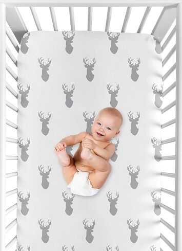 Sweet Jojo Designs Navy Blue White Woodland Deer Boy Baby Fitted Crib Sheet Set Nursery Soft Infant Newborn Fits Standard Mattress or Toddler Bed - 2pc - Forest Animal Stag Antler in Saudi Arabia