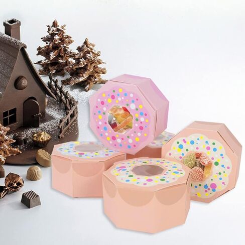 30pcs DIY Mini Paper Favor Boxes Small Candy Treat Boxes for Wedding Bridal Baby Shower Birthday Party Decorations (Multicolor Donut Style) in Kuwait