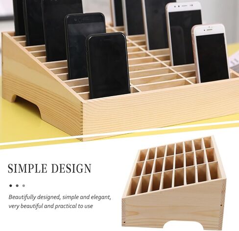 24-Grid Wooden Cell Phone Organizer Box, Desktop Storage Box for Classroom and Office, Multi-Compartment Holder for Phones, Cards, and Small Items, Ideal for School Supplies and Meeting Rooms in Saudi Arabia