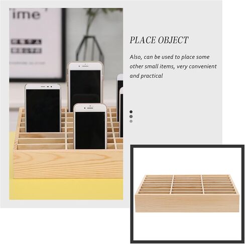 24-Grid Wooden Cell Phone Organizer Box, Desktop Storage Box for Classroom and Office, Multi-Compartment Holder for Phones, Cards, and Small Items, Ideal for School Supplies and Meeting Rooms in Saudi Arabia