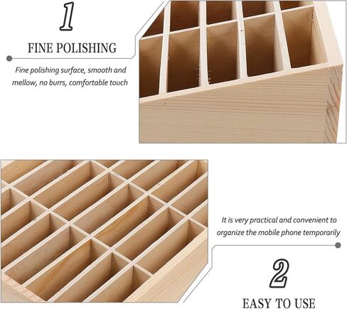 24-Grid Wooden Cell Phone Organizer Box, Desktop Storage Box for Classroom and Office, Multi-Compartment Holder for Phones, Cards, and Small Items, Ideal for School Supplies and Meeting Rooms in Saudi Arabia