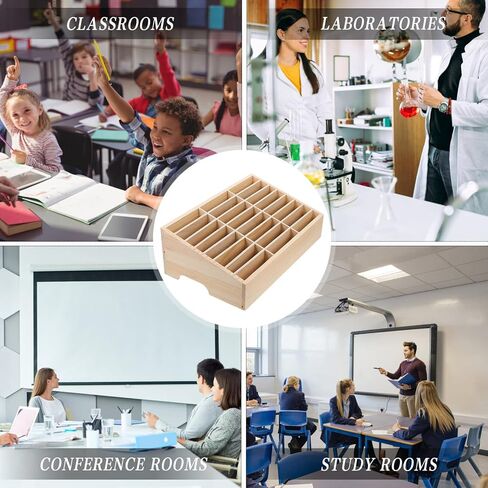 24-Grid Wooden Cell Phone Organizer Box, Desktop Storage Box for Classroom and Office, Multi-Compartment Holder for Phones, Cards, and Small Items, Ideal for School Supplies and Meeting Rooms in Saudi Arabia