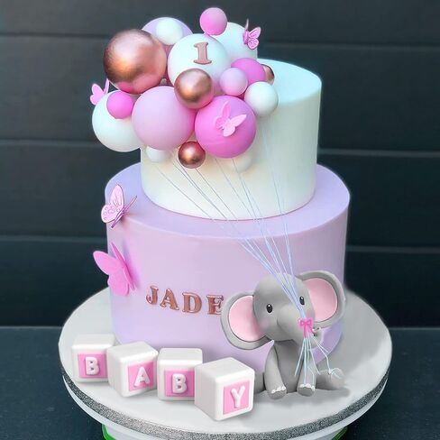 Elephant Cake Decoration Mini Elephant Cake Topper Blue BABY Letter Cake Toppers Gold Blue White Pearl Ball for Baby Shower Boy Elephant Theme Birthday Party Supplies (BLUE) in Saudi Arabia
