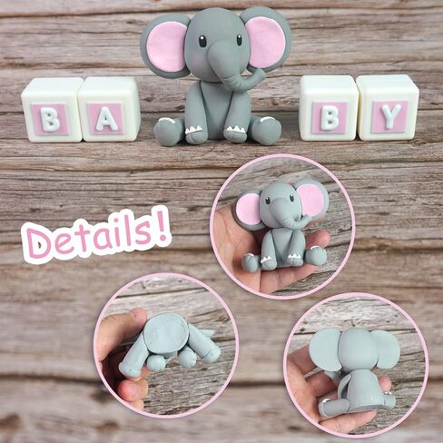 Elephant Cake Decoration Mini Elephant Cake Topper Blue BABY Letter Cake Toppers Gold Blue White Pearl Ball for Baby Shower Boy Elephant Theme Birthday Party Supplies (BLUE) in Saudi Arabia