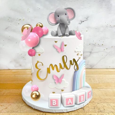 Elephant Cake Decoration Mini Elephant Cake Topper Blue BABY Letter Cake Toppers Gold Blue White Pearl Ball for Baby Shower Boy Elephant Theme Birthday Party Supplies (BLUE) in Saudi Arabia
