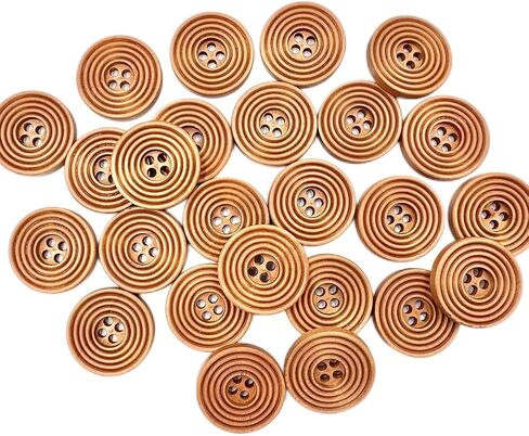 Wood Buttons for Sewing and Crafts, 25mm, 1'' Brown Carved Round Design, 4-Hole, 50 Pack (Mixed Color) in Kuwait