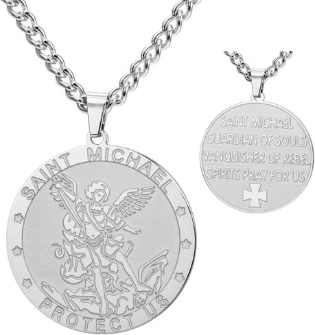 TEAMER Saint Michael Necklace Stainless Steel St. Michael Pendant The Great Protector Archangel Amulet Necklace Religious Jewelry For Men Women in Kuwait