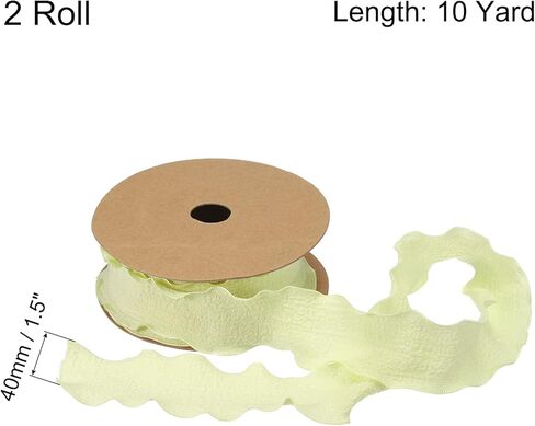 MECCANIXITY 2pcs 1.5 Inch 10 Yard Satin Double Ruffle Edge Ribbon Cream White Solid Color for Hair Bows Sewing Gift Wrapping Wedding Bouquets in Kuwait